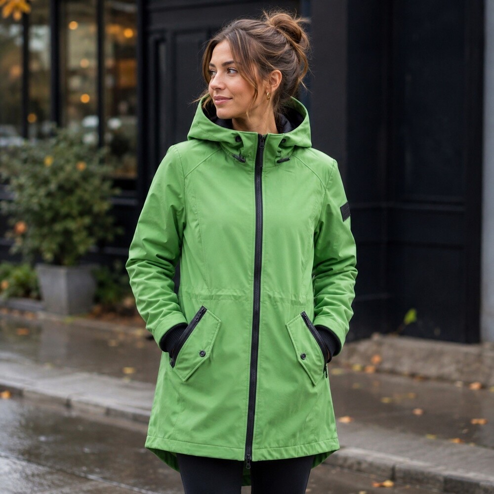 Calvin Klein Womens Green Hooded Long Rain Parka Full Zip Pockets Lined Size XS